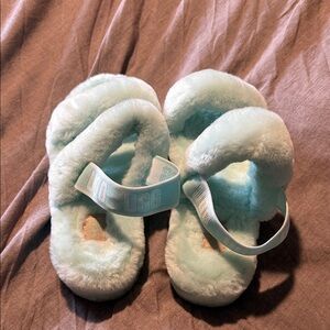 UGG Soft Mint Green Fluffy Slippers